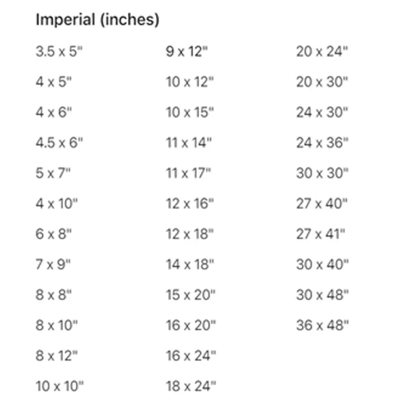 Most Common PreMo Frame Photo Sizes